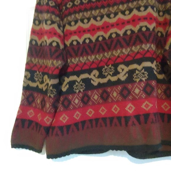 Tally Ho Fair Isle Black/Gold/Redtones Button Cardigan L-Sleeve S - Picture 8 of 10